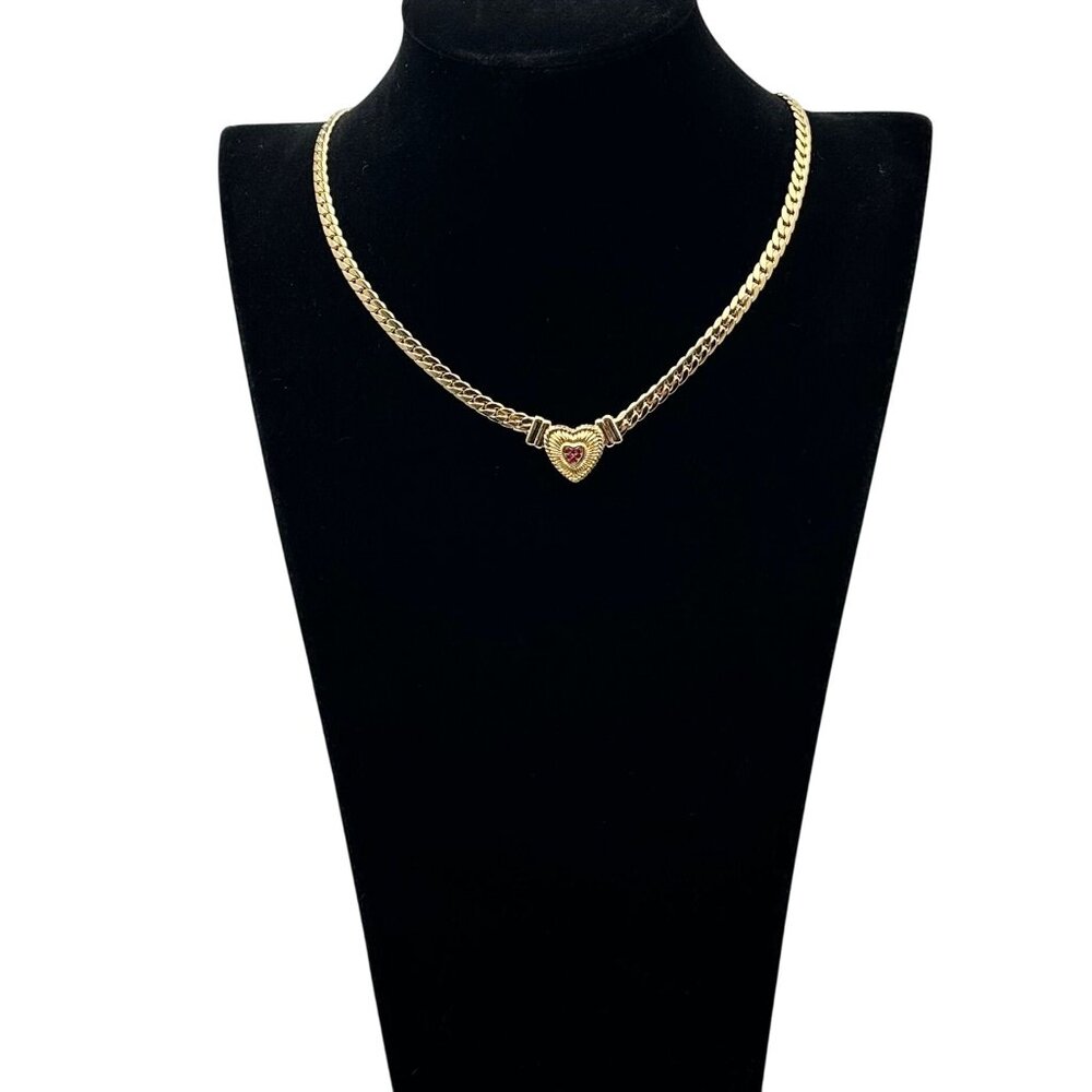 Womens Necklace Red Crystal Heart Gold Plated Choker Elegant Classic Design - Picture 3 of 3